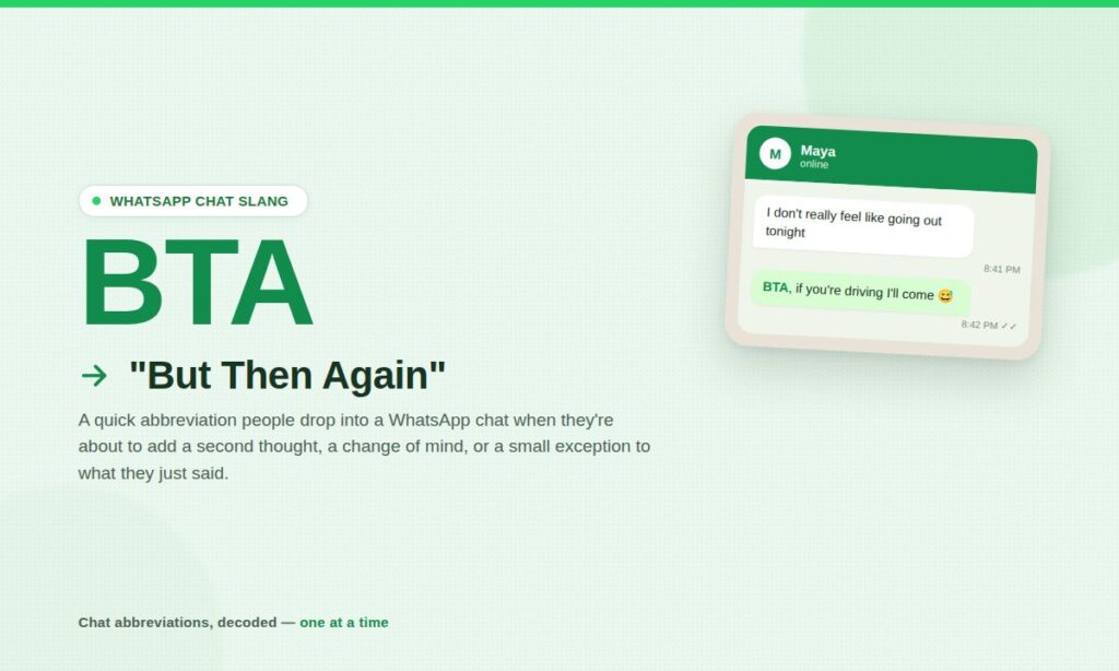 BTA Meaning on WhatsApp