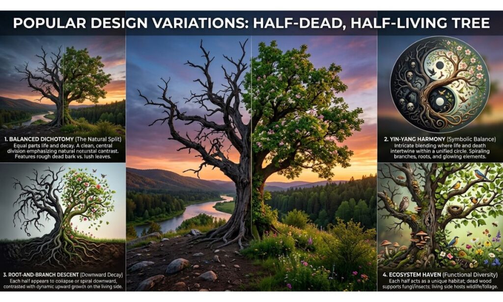 Popular Design Variations Half-Dead, Half-Living Tree
