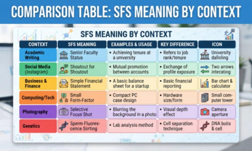 Comparison Table SFS Meaning by Context